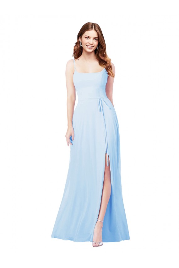 Long Sleeveless Soft Chiffon Light Sky Blue Sheath Bridesmaid Dress Edmonton