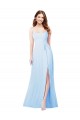 Long Sleeveless Soft Chiffon Light Sky Blue Sheath Bridesmaid Dress Edmonton