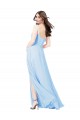 Long Sleeveless Soft Chiffon Light Sky Blue Sheath Bridesmaid Dress Edmonton