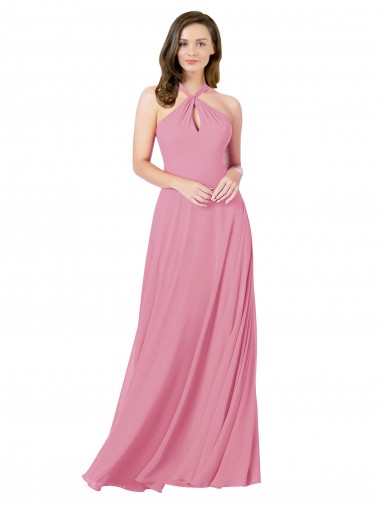 Long Sleeveless Soft Chiffon Skin Pink A-Line Prom Dress / Bridesmaid Dress Edmonton