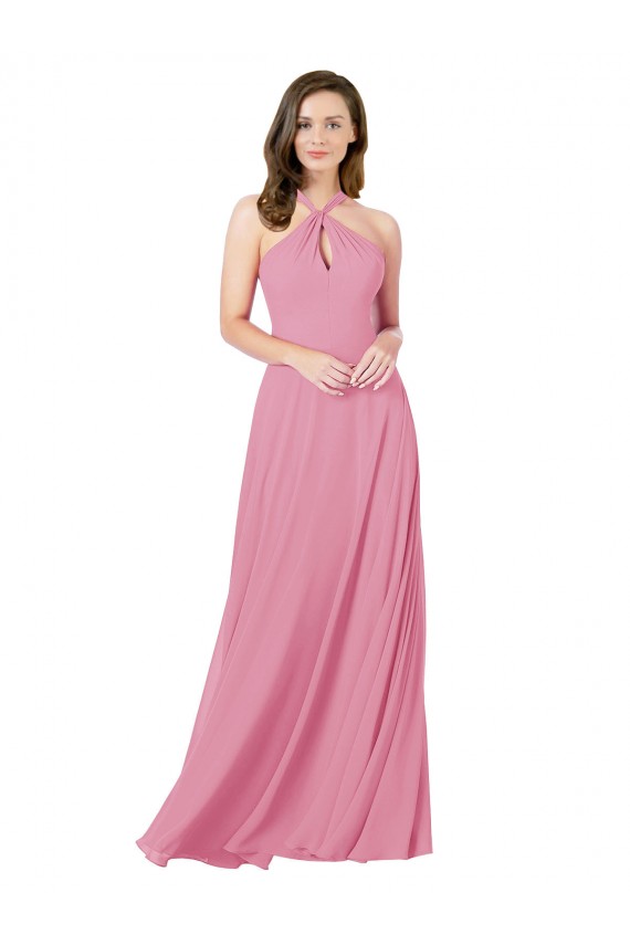 Long Sleeveless Soft Chiffon Skin Pink A-Line Prom Dress / Bridesmaid Dress Edmonton