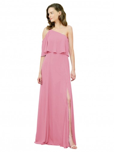 Long Sleeveless Soft Chiffon Skin Pink A-Line Bridal Party Dress Edmonton