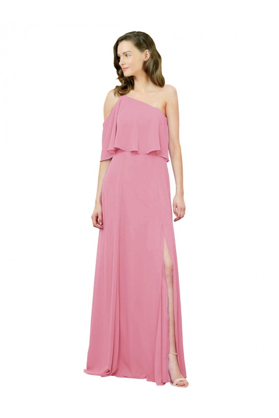 Long Sleeveless Soft Chiffon Skin Pink A-Line Bridal Party Dress Edmonton