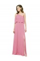 Long Sleeveless Soft Chiffon Skin Pink A-Line Bridal Party Dress Edmonton