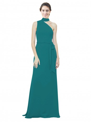 Long Sleeveless Soft Chiffon Hunter One Shoulder A-Line Bridesmaid Dress Edmonton