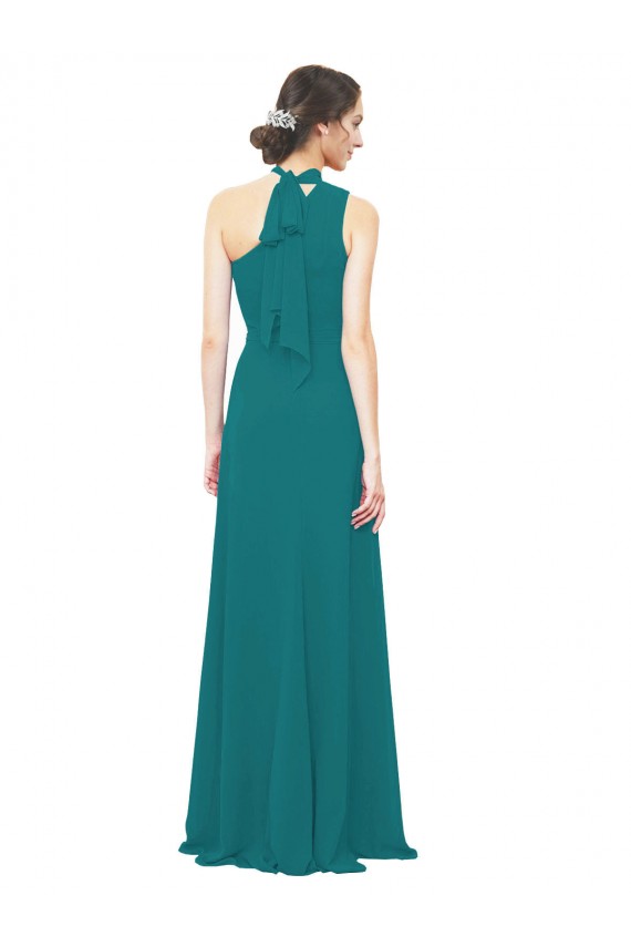 Long Sleeveless Soft Chiffon Hunter One Shoulder A-Line Bridesmaid Dress Edmonton