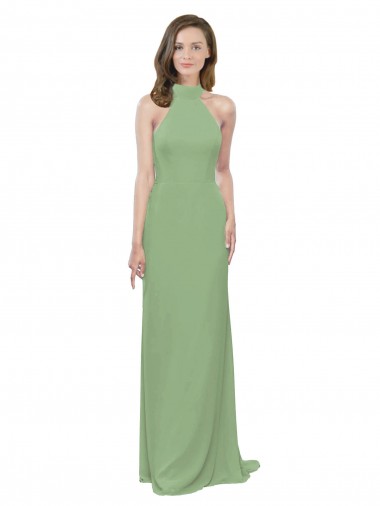 Long Sleeveless Soft Chiffon Seagrass A-Line Formal Dress / Bridesmaid Dress Edmonton