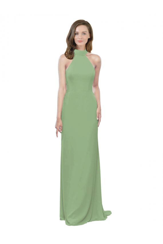Long Sleeveless Soft Chiffon Seagrass A-Line Formal Dress / Bridesmaid Dress Edmonton