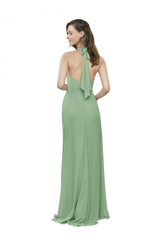 Long Sleeveless Soft Chiffon Seagrass A-Line Formal Dress / Bridesmaid Dress Edmonton
