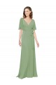 Long Short Flutter Sleeves Soft Chiffon Seagrass A-Line Bridesmaid Dress Edmonton