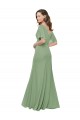 Long Short Flutter Sleeves Soft Chiffon Seagrass A-Line Bridesmaid Dress Edmonton