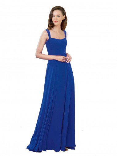 Long Sleeveless Soft Chiffon Royal Blue Square Neck A-Line Bridesmaid Dress Edmonton
