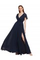 Long Cap Sleeves Chiffon Dark Navy A-Line Evening Gowns / Bridesmaid Dresses Edmonton