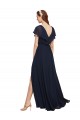 Long Cap Sleeves Chiffon Dark Navy A-Line Evening Gowns / Bridesmaid Dresses Edmonton