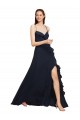 Long Sleeveless Soft Chiffon Dark Navy Spaghetti Straps A-Line Bridesmaid Dresses Edmonton
