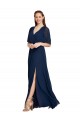 Long Flutter Sleeves Soft Chiffon Dark Navy A-Line Bridesmaid Dress / Formal Dress Edmonton