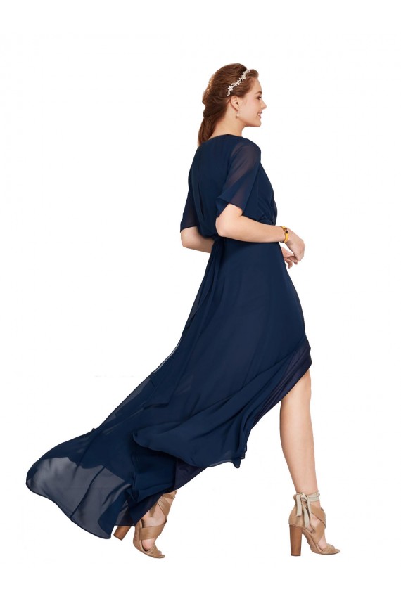 Long Flutter Sleeves Soft Chiffon Dark Navy A-Line Bridesmaid Dress / Formal Dress Edmonton