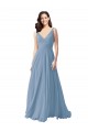 Long Sleeveless Chiffon Dusty Blue V-Neck A-Line Wedding Party Dress Edmonton