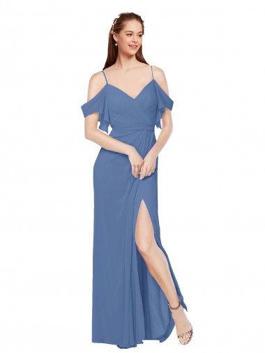 Long Sleeveless Soft Chiffon Windsor Blue A-Line Bridesmaid Dress Edmonton
