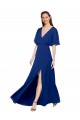 Long Flutter Sleeves Chiffon Royal Blue A-Line Bridesmaid Dress / Evening Gowns Edmonton