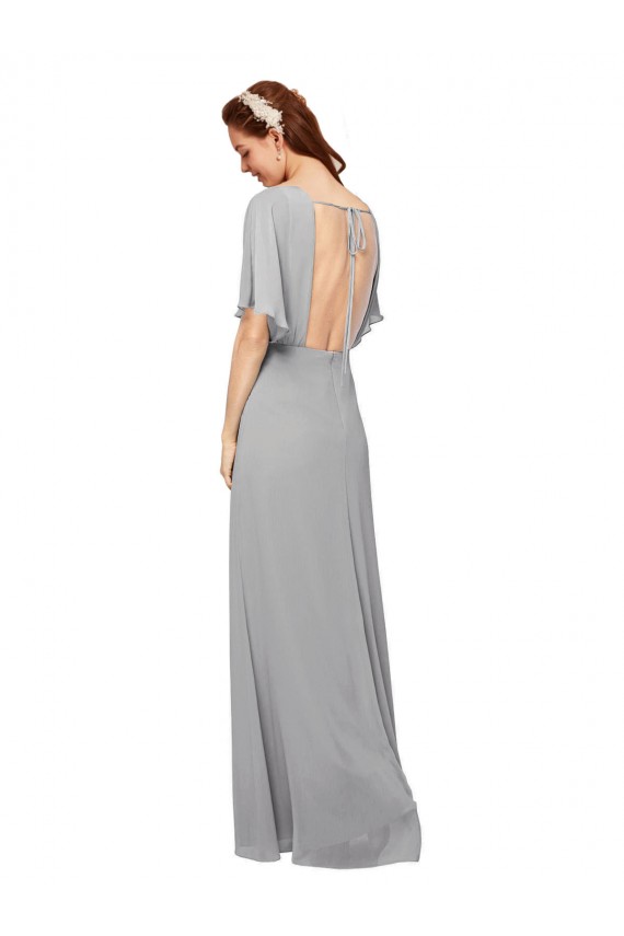 Long Flutter Sleeves Chiffon Royal Blue A-Line Bridesmaid Dress / Evening Gowns Edmonton