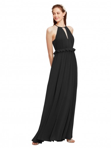 Long Sleeveless Soft Chiffon Black Sheath Bridesmaid Dress Edmonton