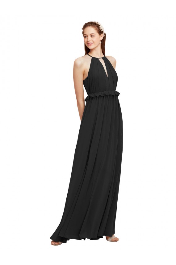Long Sleeveless Soft Chiffon Black Sheath Bridesmaid Dress Edmonton