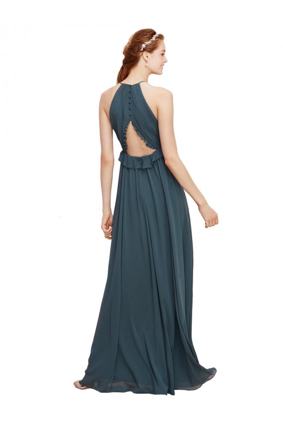 Long Sleeveless Soft Chiffon Black Sheath Bridesmaid Dress Edmonton