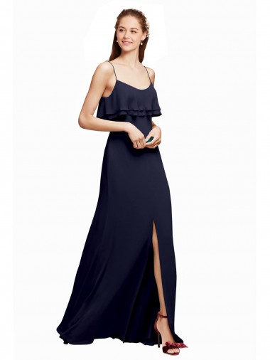 Long Floor Length Sleeveless Chiffon Dark Navy Spaghetti Straps A-Line Bridesmaid Dress Edmonton