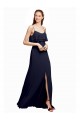 Long Floor Length Sleeveless Chiffon Dark Navy Spaghetti Straps A-Line Bridesmaid Dress Edmonton