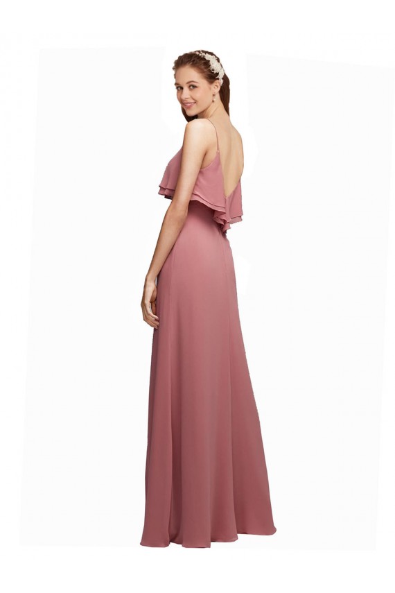 Long Floor Length Sleeveless Chiffon Dark Navy Spaghetti Straps A-Line Bridesmaid Dress Edmonton