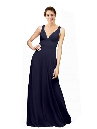 Long Sleeveless Chiffon Dark Navy A-Line Wedding Guest Dress Edmonton