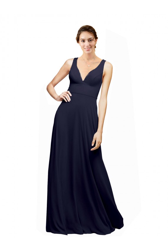 Long Sleeveless Chiffon Dark Navy A-Line Wedding Guest Dress Edmonton