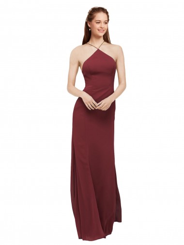Long Sleeveless Soft Chiffon Burgundy Sheath Formal Dress / Bridesmaid Dress Edmonton