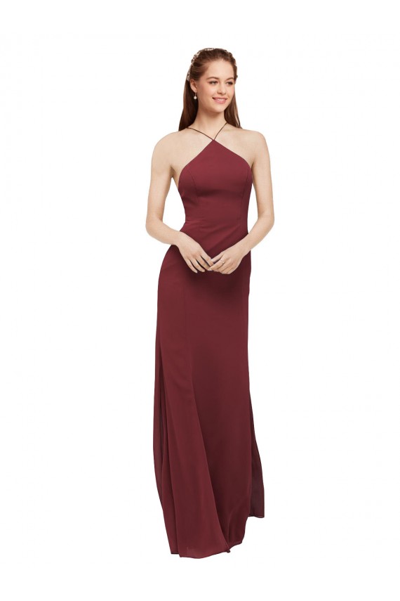 Long Sleeveless Soft Chiffon Burgundy Sheath Formal Dress / Bridesmaid Dress Edmonton