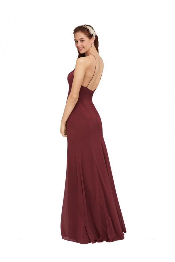Long Sleeveless Soft Chiffon Burgundy Sheath Formal Dress / Bridesmaid Dress Edmonton