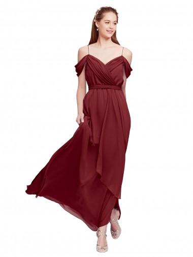 Long Sleeveless Soft Chiffon Burgundy Off the Shoulder Sheath Formal Dress / Bridesmaid Dress Edmonton