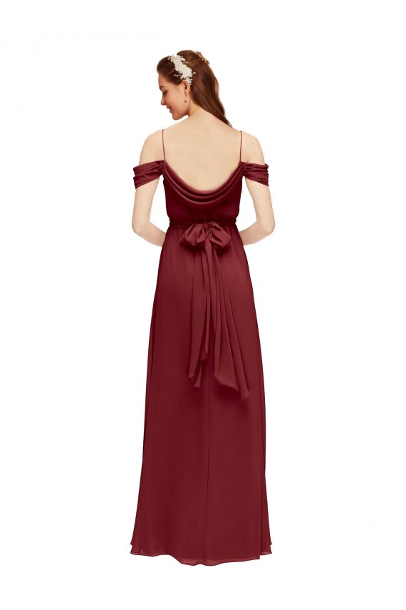 Long Sleeveless Soft Chiffon Burgundy Off the Shoulder Sheath Formal Dress / Bridesmaid Dress Edmonton