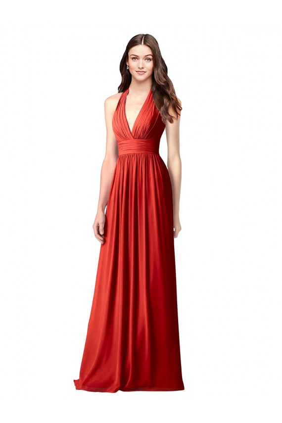 Long Sleeveless Soft Chiffon Red A-Line Bridesmaid Dress / Formal Dress Edmonton