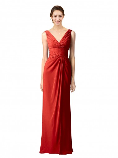 Long Sleeveless Soft Chiffon Red Sheath Bridesmaid Dress Edmonton