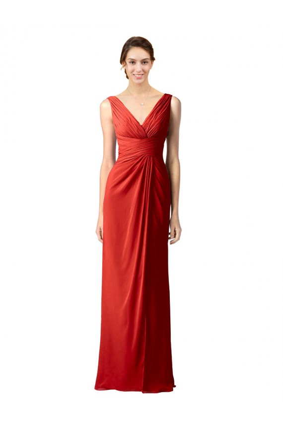 Long Sleeveless Soft Chiffon Red Sheath Bridesmaid Dress Edmonton