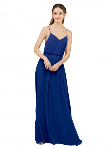 Long Sleeveless Chiffon Royal Blue Spaghetti Straps A-Line Bridesmaid Dress / Evening Dress Edmonton