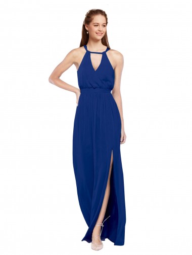 Long Sleeveless Soft Chiffon Royal Blue A-Line Bridesmaid Dress Edmonton