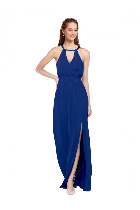 Long Sleeveless Soft Chiffon Royal Blue A-Line Bridesmaid Dress Edmonton