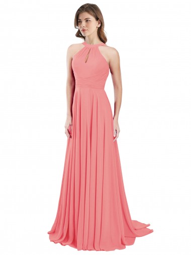 Long Sleeveless Chiffon Watermelon A-Line Bridesmaid Dress / Evening Dress Edmonton