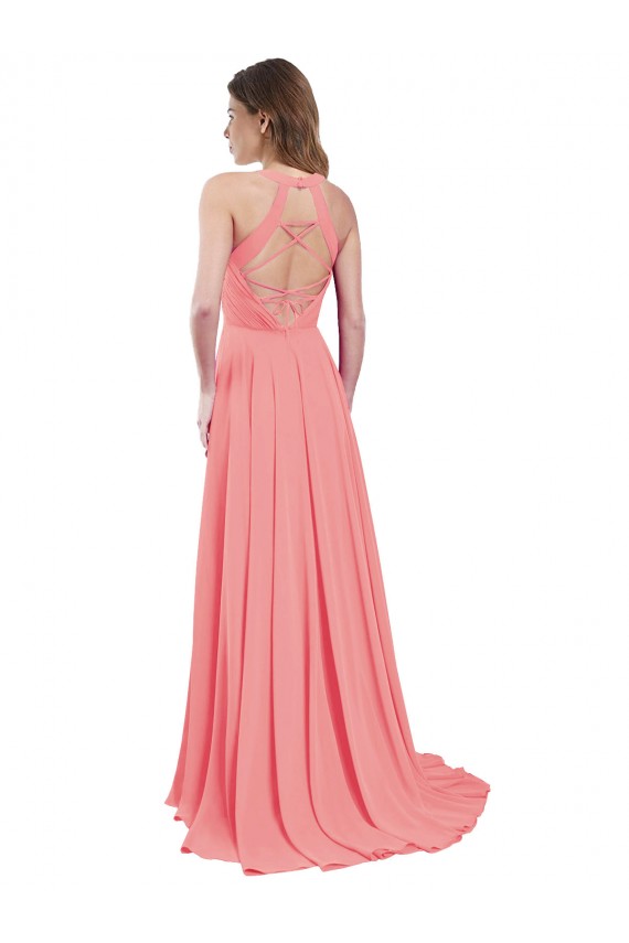 Long Sleeveless Chiffon Watermelon A-Line Bridesmaid Dress / Evening Dress Edmonton