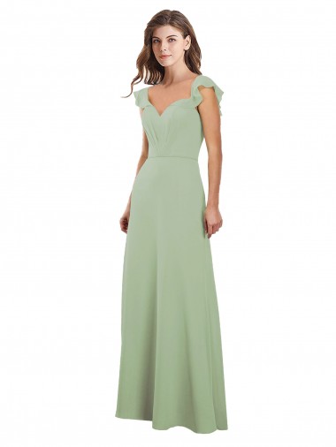 Long Cap Sleeves Soft Chiffon Smoke Green A-Line Bridesmaid Dress / Formal Dress Edmonton