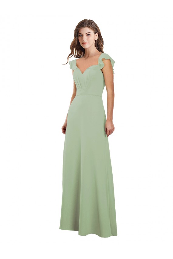 Long Cap Sleeves Soft Chiffon Smoke Green A-Line Bridesmaid Dress / Formal Dress Edmonton