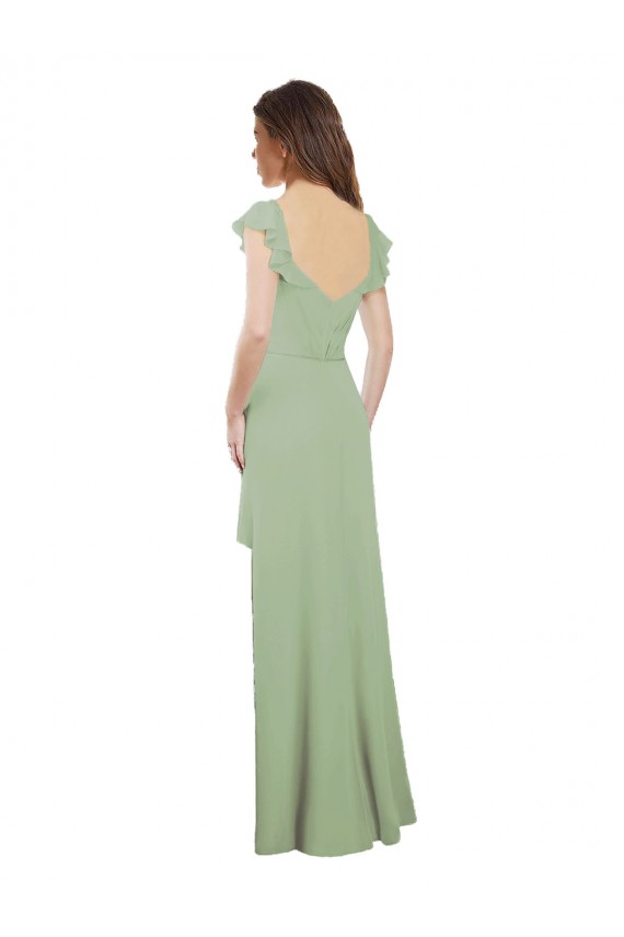 Long Cap Sleeves Soft Chiffon Smoke Green A-Line Bridesmaid Dress / Formal Dress Edmonton