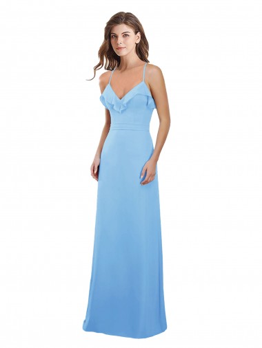Long Sleeveless Soft Chiffon Periwinkle Spaghetti Straps A-Line Bridesmaid Dress Edmonton